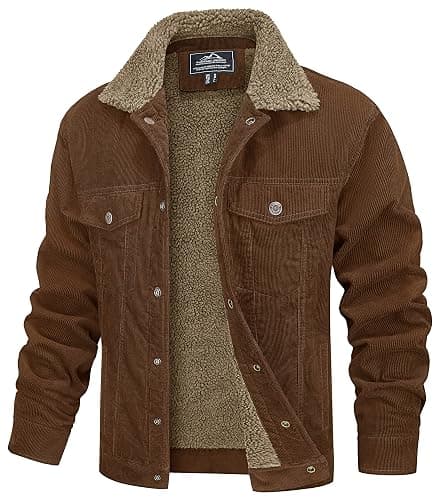 MAGCOMSEN Men's Corduroy Jacket Winter Sherpa Lined Warm Thick Trucker Cargo Coat with 5 Pockets - Image 1