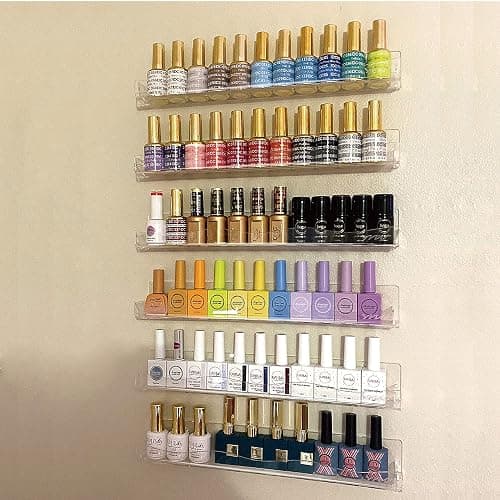 YMVV Clear Acrylic Nail Polish Rack Wall Mounted Shelf,6 Pack Organizer with Unique Wavy Lines,Nail Supplies for Techs,Great Display Salons Retailers thumbnail 6