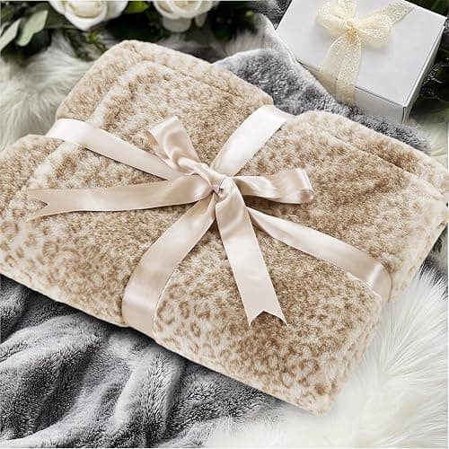 Madison Park Zuri Soft Plush Luxury Oversized Faux Fur Throw Animal Stripes Design, Faux Mink On The Reverse, Modern All Seasons Blanket for Bed, Sofa Couch, Office, Leopard, 60x70 thumbnail 2