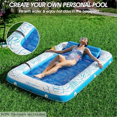 Inflatable Tanning Pool Lounger Float - Jasonwell 4 in 1 Sun Tan Tub Sunbathing Pool Lounge Raft Floatie Toys Water Filled Tanning Bed Mat Pad for Adult Blow Up Kiddie Pool Kids Ball Pit Pool (L) thumbnail 4