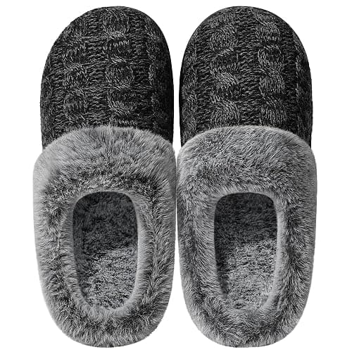 shoeslocker Womens Memory Foam Fuzzy Slippers Knitted House Slippers for Women Comfy Slip-On Warm House Shoes - Image 1