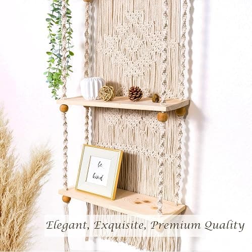 Induslyfe Macrame Wall Hanging Shelf (Tier 2, Natural White) thumbnail 7
