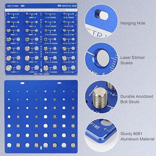 Sendoger Square Thread Checker, Nut and Bolt Thread Checker, Bolt Size and Thread Identifier Gauge，with 28 (14 Standard & 14 Metric) Bolt and Nut Gauge (Blue) thumbnail 7
