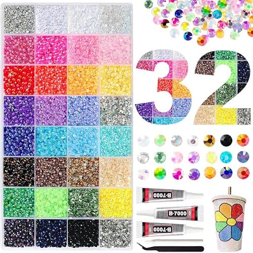 42000Pcs 32 Colors Jelly Resin Rhinestones for Bedazzling Kit, 3mm Multicolor Flatback Gems for Diamond Art, Bedazzler Kit with 3Pcs 10ml B7000 Jewelry Glue for Bedazzled Crafting Nail Book Decor - Image 1