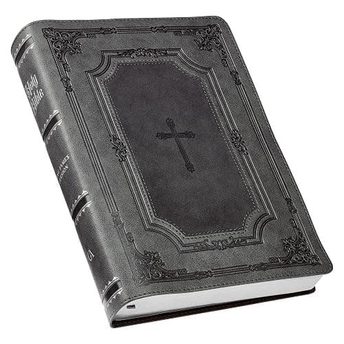KJV Holy Bible, Super Giant Print Faux Leather Red Letter Edition - Thumb Index & Ribbon Marker, King James Version, Gray/Black (KJV Super Giant Print Editions) - Image 1