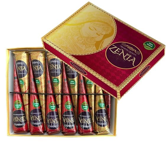 Zenia (Pack of 24) 100% Natural Henna Hair Color Paste Hair Dye Cones Dark Reddish-Brown Color 25g Each Cone thumbnail 2
