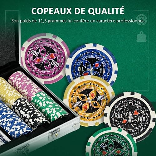SPORTNOW Mallette de Poker Coffret de Poker Complet, verrouillable, avec 300 jetons 5 dés 2 Jeux de Cartes 3 Boutons 1 Tapis en Feutre + 2 clés Aluminium thumbnail 5