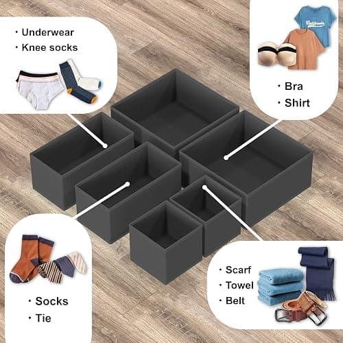 Simple Houseware Underwear Drawer Organizer for Lingerie/Undergarment/Bra/Panty/Sock/Onesie, Set of 6, Dark Gray thumbnail 5