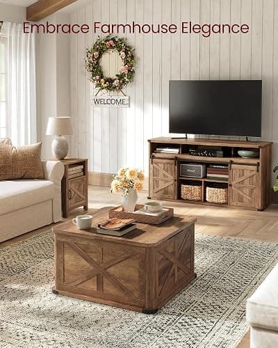 VASAGLE LIRY Collection - Farmhouse Coffee Table with Storage, Square Center Coffee Table for Living Room, with Hidden Compartment, Flip-Top Lids, Honey Brown ULCT232K41 thumbnail 7