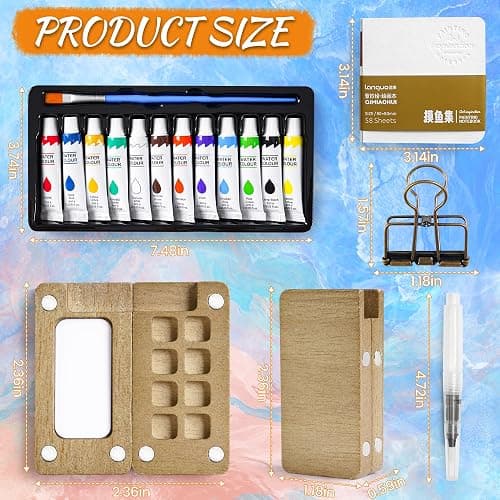 Mini Watercolor Paint set, Portable Watercolor Paint Travel Set, 12 Color Pocket Artist Watercolor Travel Kit with Picture Book, 8 Grids Portable Wooden Paint Palette for Painters, Artists, and Students thumbnail 6