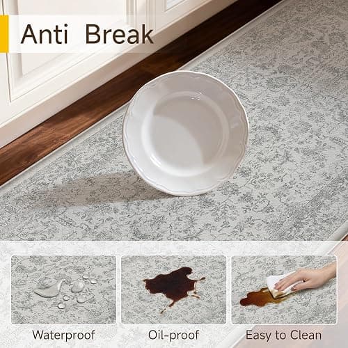 PureCozy Kitchen Mats 2PCS Anti Fatigue Cushioned Mat Gray Vintage Kitchen Mats for Floor Waterproof Non Slip Comfort Standing Grey Retro Floral Rug for Sink Laundry Office 17.3"x47"+17.3"x30" thumbnail 5