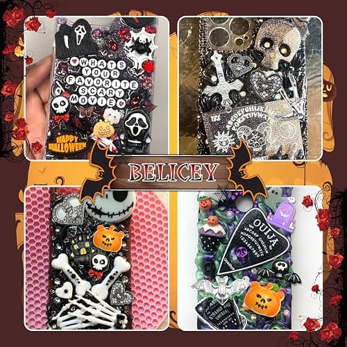 BELICEY Halloween Junk Case Charms Resin Pumpkin Skeleton Hand Charm for Phone Cases Bat Cross Spider Junk Charms Kit 3D Ghost Flatback Pearls Letter Beads Customizing DIY Craft thumbnail 5