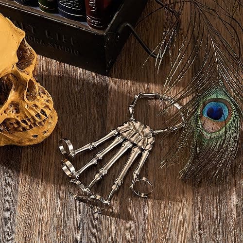 Hicarer 2 Pcs Skeleton Hand Bracelet with Finger Ring Metal Steampunk Skull Gothic Skull Bracelet Adjustable Skeleton Hand Jewelry Finger Wristband for Men Women Cosplay thumbnail 6