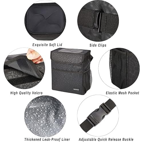SIBOFUEGO Cute Car Trash Can with Lid – Multipurpose Collapsible Trash Bin for Car, Leak-Proof Organizer, Waterproof Garbage Can with Storage Pockets & Adjustable Straps, 2 Gallons (Black Leopard) thumbnail 5