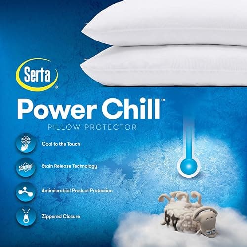 Serta Power Chill Cooling Pillow Protectors, Stain Resistant and Zippered Pillow Protector, Protects Pillow from Dust and Dirt (2 Pack), Standard/Queen, White thumbnail 6