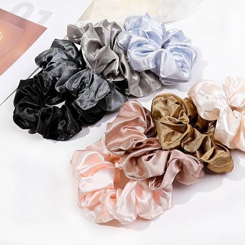 16 Scrunchies for Women - Satin Hair Ties and Bands, Big Ponytail Holders for Thick, Curly Hair, Cute No-Crease Pony Tails, No Damage thumbnail 2