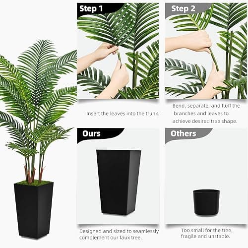 ASTIDY Artificial Palm Tree 5FT - Fake Tree with White Tall Planter - Faux Tropical Areca Floor Plant in Pot - Artificial Silk Plant for Home Office Living Room Decor Indoor thumbnail 6