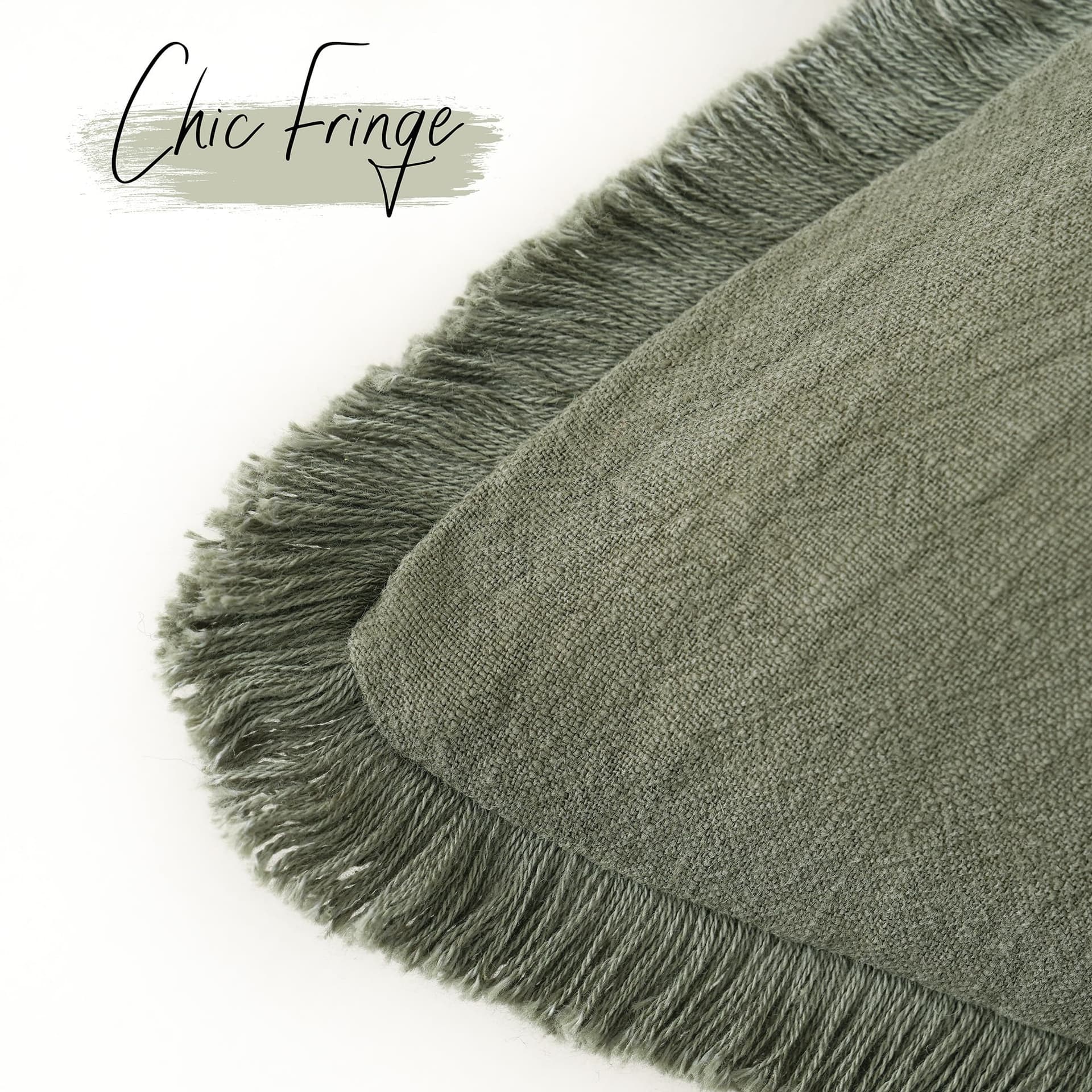 Foindtower Set of 2 Decorative Linen Edges Throw Pillow Covers Cozy Farmhouse Boho Tassels Cushion Cover Soft Accent Pillowcase for Sofa Bed Living Room Home Decor 50×50cm Olive Green thumbnail 3