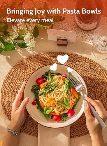 Sweese 6-Pack Ceramic Pasta Bowls, Neutral Extra Large 30 Fl Oz Durable Professional Grade thumbnail 4