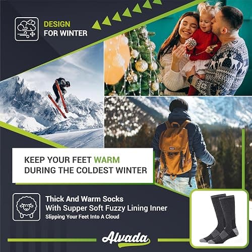 Alvada Warm Thermal Wool Socks for Winter Moisture Wicking and Breathable Cozy Boot Socks thumbnail 5