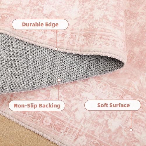FROZZUR Boho Pink Area Rug 5x7 – Soft Washable Vintage Rug with Non-Slip Backing for Living Room, Bedroom & Nursery, Cozy Home Decor thumbnail 7