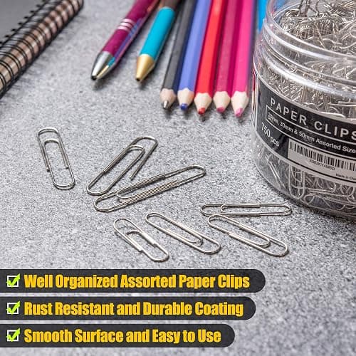 Kempshott 750 Paper Clips Assorted Sizes Small, Medium and Large Paper Clips for Paperwork Ideal for Home, School and Office Use (Assorted, Silver) thumbnail 5