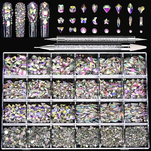 Kaipheiquan Nail Rhinestones Kit, 18 Types of 900 Special-Shaped Diamonds + 3200 Flat-Bottomed Nail Rhinestones, Nail Crystal DIY Crafts Gemstones for Nail, Shoes, Clothes, Jewels - Image 1
