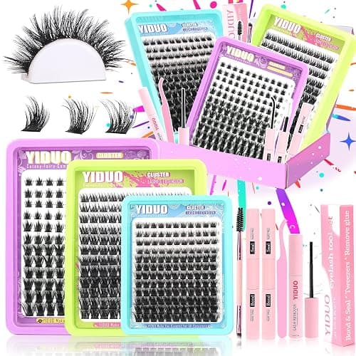 YIDUO 3 Styles Lash Clusters Kit Bulk Packs with 2×Bond&Seal Volume/Manga/ultra/Dramatic Eyelash Extensions 8-18mm lashes Clusters Kit Wispy D Curl Individual Fake Eyelashes Kit DIY at Home Easily - Image 1