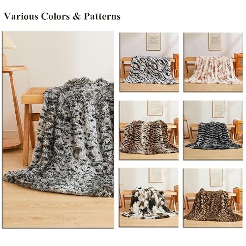 XeGe Luxury Faux Fur Cheetah Print Throw, Soft Leopard Print Fluffy Blanket, Shaggy Plush Decorative Couch Throw, Cute Animal Print Furry Fuzzy Single Blanket for Sofa Bed Chair Office, Grey thumbnail 7
