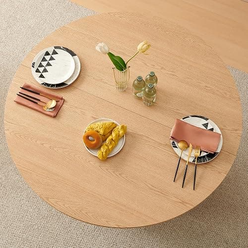 NORDICANA 5-Piece Round Dining Table Set for 4, Rustic 47-Inch Kitchen Table and Chair Set, Dining Set with Dark Green Upholstered Armchairs, Manufactured Wood Top with Oak Veneer thumbnail 6
