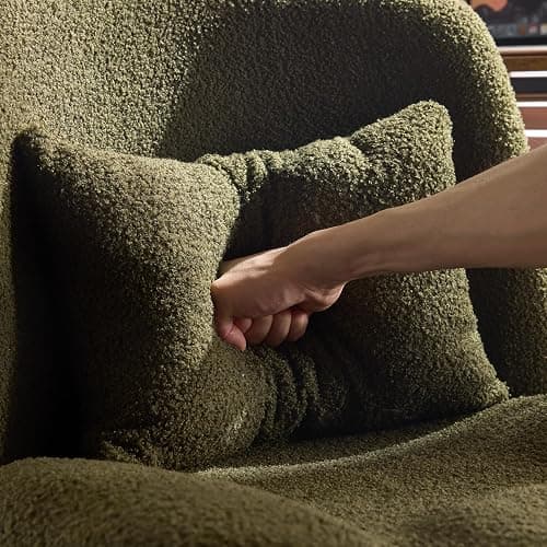 VINGLI Wide Criss Cross Legged Office Chair,Buttprint Ergonomic Desk Chair Comfy with Pillow&Gold Base,Dual-Use with/no Wheels,Adjustable Vanity Swivel Chair for Bedroom,Home Office,Teddy Fleece,Green thumbnail 3