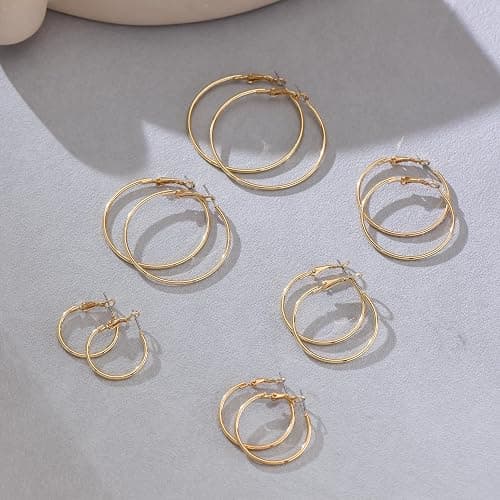 6 Pair Hoop Earring Set 14K Gold Plated Earrings,Stainless Hoop Earring Women Jewelry Gold/Silver Jewelry Gift - Image 1