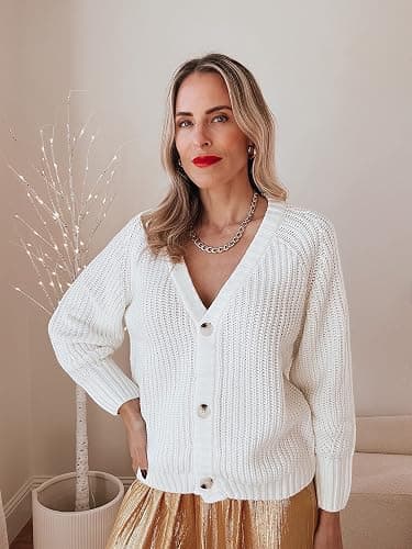 PRETTYGARDEN Women's Chunky Knit Open Front Sweater Long Sleeve Button Loose Short Cardigan Outerwear Coats - X-Large - White thumbnail 7