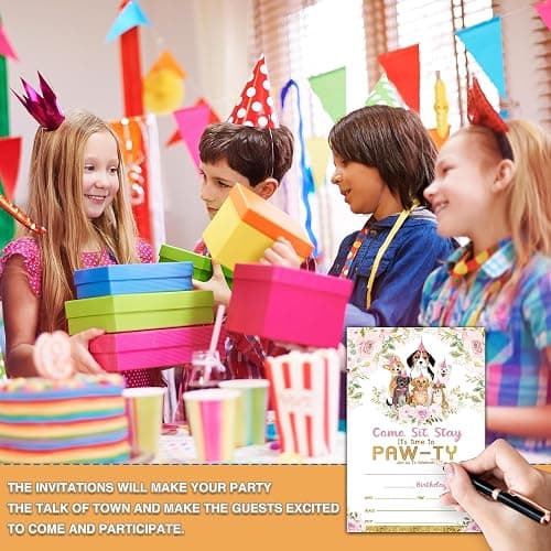 Chuxvon Puppy Dog Birthday Party Invitations, Doggy Birthday Invitation, Double-Sided Fill In Invites, It's Time to Paw-ty Birthday Party Decorations, 20 Cards With 20 Envelopes(D25) thumbnail 4