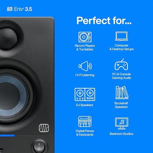 PreSonus Eris 3.5 Studio Monitors, Pair — Powered, Active Monitor Speakers for Near Field Music Production, Desktop Computer, Hi-Fi Audio - 3.5" - Gen 2 thumbnail 3