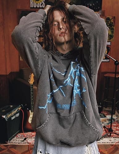 Aelfric Eden Mens Lightning Graphic Hoodies Print Oversized Unisex Streetwear Vintage Hoodie Y2k Sweatshirt Pocket Pullover thumbnail 5