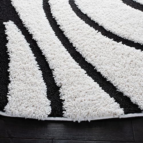 SAFAVIEH Florida Shag Collection 4' Round Ivory / Black SG471 Abstract Wave Non-Shedding Living Room Bedroom Dining Room Entryway Plush 1.2-inch Thick Area Rug thumbnail 3