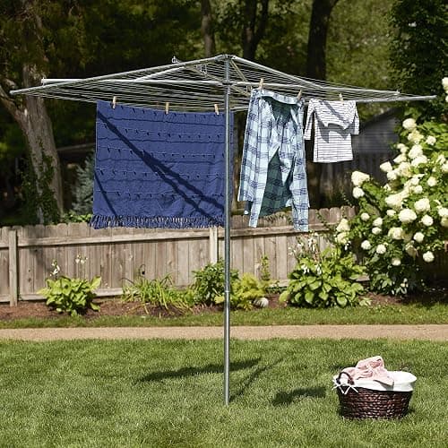 Household Essentials 17130-1 Rotary Outdoor Umbrella Drying Rack | Aluminum | 30-Lines with 210 ft. Clothesline,Silver thumbnail 2