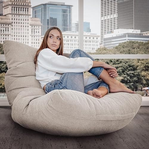 Aiire Fauteuil Pouf Salon Moderne - Pouffe Géant Interieur Adulte ou Ado avec Remplissage pour Décoration de la Chambre – Gros Bean Bag XXL ou Coussin de Sol Beige thumbnail 2