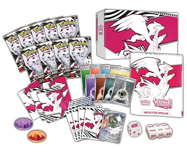 Pokémon-Sammelkartenspiel: Top-Trainer-Box Karmesin & Purpur – Weiße Flammen: Reshiram (1 Vollbild-Promokarte mit Boreos, 9 Boosterpacks & Zubehör) thumbnail 5
