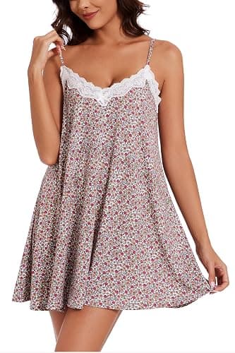 Kabento Nightgowns for Women Sexy Lace Sleepwear V Neck Short Night Gowns Sleeveless Chemise Nighty thumbnail 5