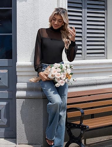 Avidlove Long Sleeve Body Suits Womens Mesh Turtleneck Bodysuit Thong Dressy Going Out Bodysuits Top Fall Outfits thumbnail 8