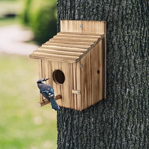 Wood Bird Houses for Outside with Pole Wooden Bird House for Finch Bluebird Cardinals Hanging Birdhouse Clearance Garden Country Cottages thumbnail 2