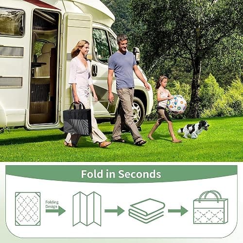 GENIMO Outdoor Rug 5' x 8' Waterproof for Patios Clearance, Reversible Outdoor Plastic Straw Camping Rug Carpet, Large Area Rugs Mats for RV, Picnic, Backyard, Deck, Balcony, Porch, Beach, Black&Grey - Black & Grey | Waterproof - 5' x 8' (Rectangular) thumbnail 7