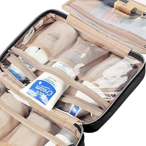 NISHEL Travel Toiletry Bag for women, Portable Hanging makeup Organizer | for Travel-Sized Shampoo, Conditioner, Brushes Set, makeup Accessories, Medium Size, Black thumbnail 6