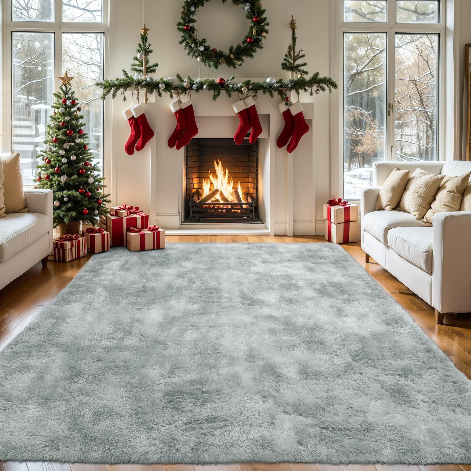 Youzi Fluffy Rugs for Bedroom Livingroom, Soft Shaggy Plush Fur Area Rug Washable Modern Tie-dye Fuzzy Gray Carpet for Entryway Bedside Floor Rug Child Playroom, 120x160cm Grey thumbnail 7