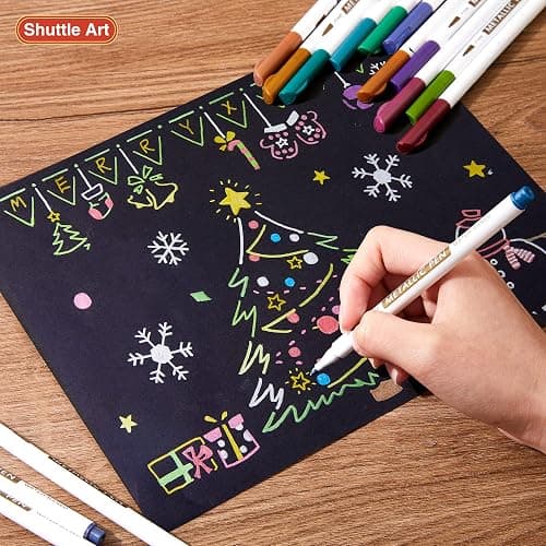 Shuttle Art Metallic Marker Pens, 30 Colors Metallic Paint Markers with 1 Coloring Book Fine Point for DIY Card, Calligraphy, Art and Crafting Projects, Works Great on Black Paper, Scrapbooks, Rock thumbnail 2