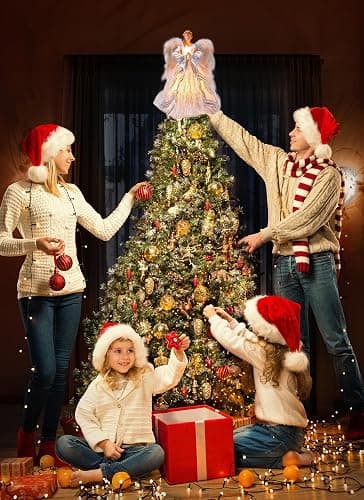 Christmas Tree Topper Angel with Lights, Xmas Tree Toppers Decorations Ornament with White Feather Wings, Plug in Christmas Tree Angel Treetop for Indoor Office Holiday，Silver thumbnail 5