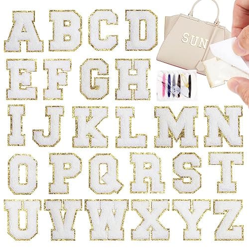 Self-Adhesive Chenille Letters Patches: 26PCS White Letter Patches Stickers Varsity Letter Patches Stick on Backpacks Hats Repair Preppy Patch - Image 1