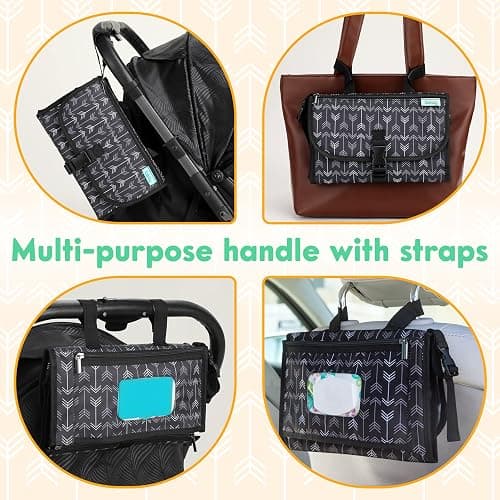 Kopi Baby Portable Diaper Changing Pad - Baby Diaper Changer Travel Bag with Wipes Pocket, Smart Design Portable Changing Mat, Infant Travel Station Kit, Gift for Newborn Girl & Boy - Black Arrows thumbnail 4